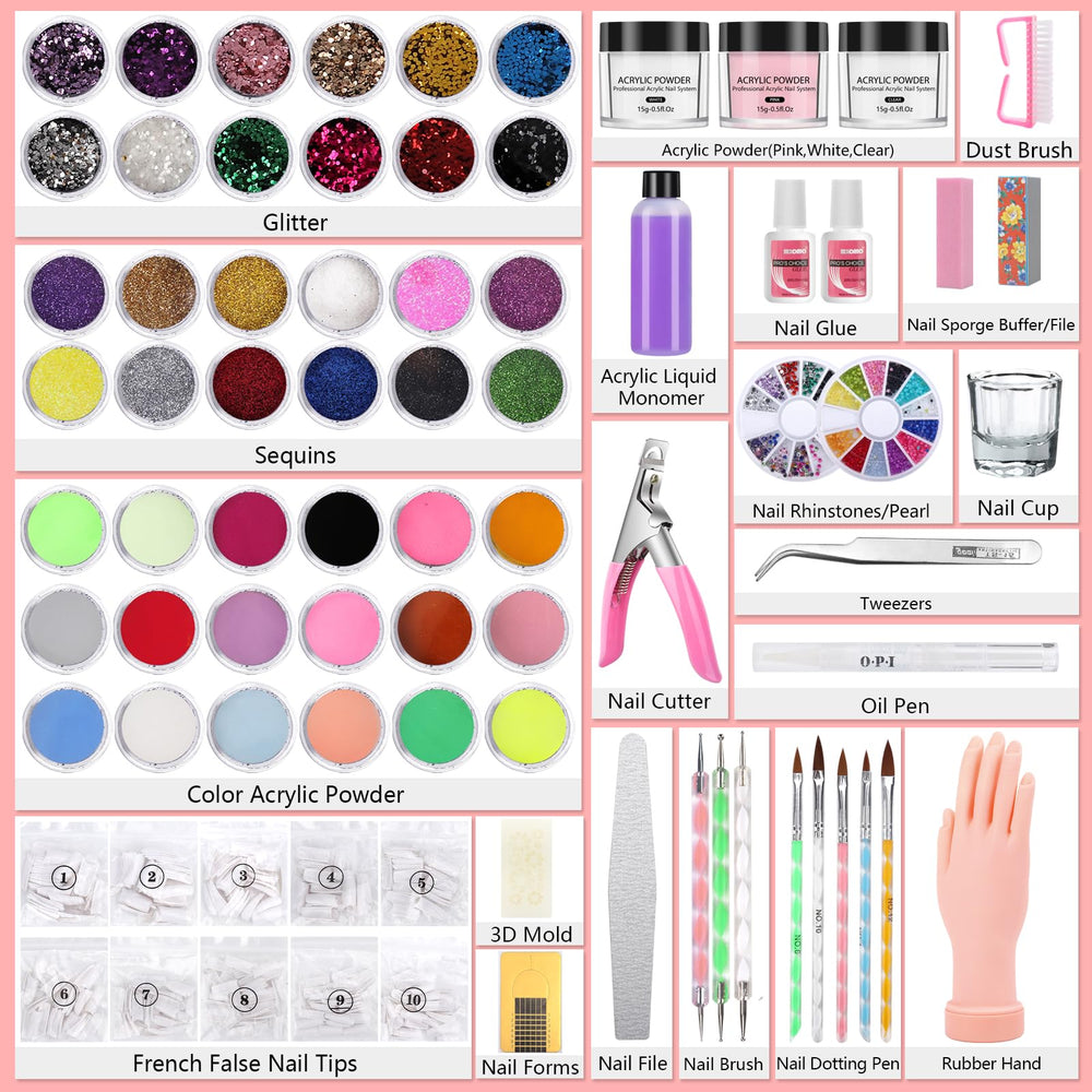 Deciniee powder colors pink white and clear for versatile nail art