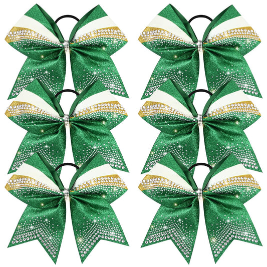 DEEKA 7-inch glitter cheer bow with rhinestones for bold game-day sparkle.