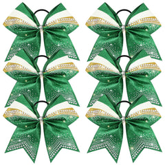 DEEKA 7-inch glitter cheer bow with rhinestones for bold game-day sparkle.