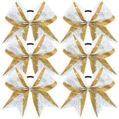 DEEKA 8inch glitter gold and white cheer bow shines from every angle for bold routines.
