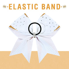 DEEKA rhinestone-detailed cheer bow adds sparkle to team routines.