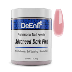 DeEnti dark pink acrylic powder in a jar for bubble-free nails.