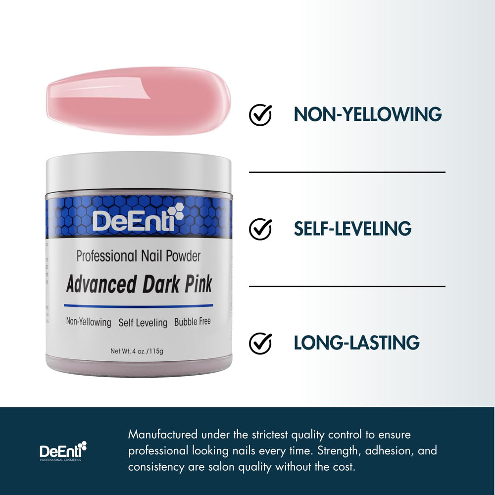 DeEnti dark pink acrylic powder swirl emphasizing self-leveling performance