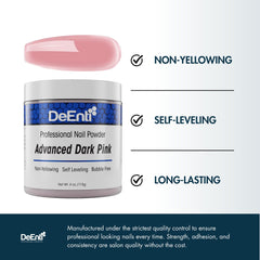 DeEnti dark pink acrylic powder swirl emphasizing self-leveling performance