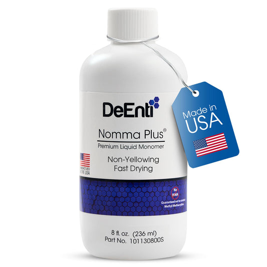 DeEnti Nomma Plus bottle front showing non-yellowing formula for true color.