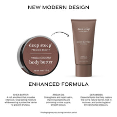 Deep Steep Body Butter ceramides and oils ingredient scene suggests nourishing skin