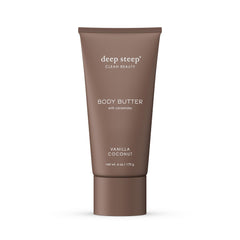Deep Steep Body Butter Vanilla Coconut jar close-up shows rich, creamy texture for smooth skin