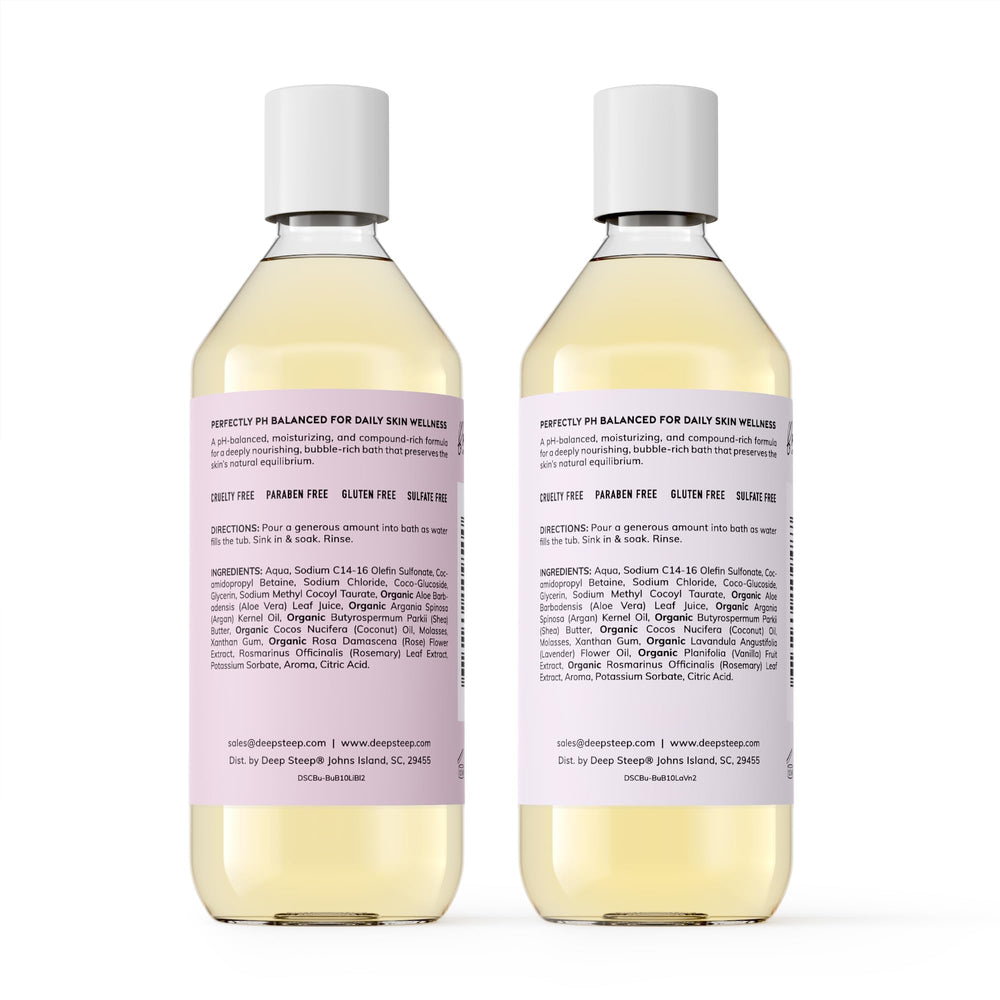 Deep Steep Bubble Bath bubbles in a tub for a spa-like soak.