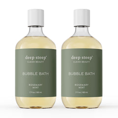 Deep Steep Bubble Bath Rosemary Mint bottle highlighting soothing formula for sensitive skin.