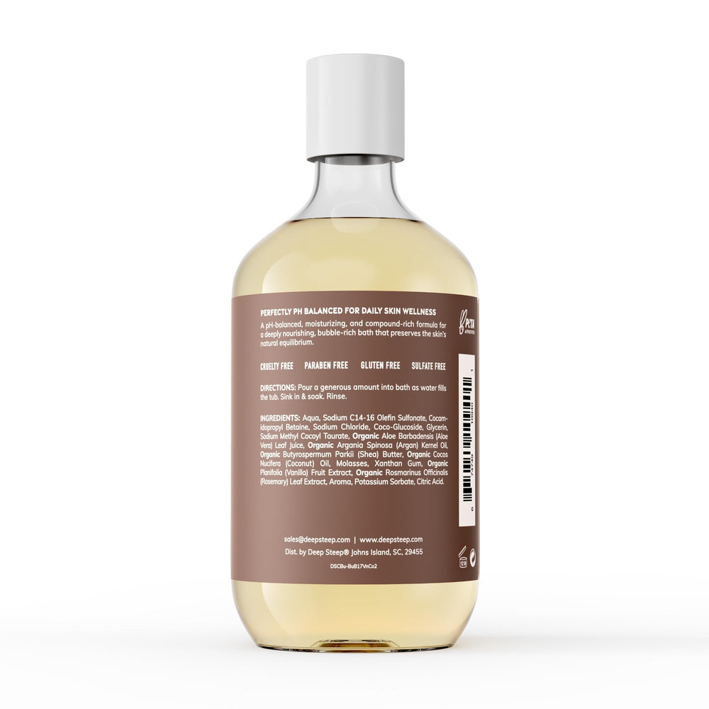Deep Steep Vanilla Coconut Bubble Bath foam close-up, rich bubbles for a calming bath