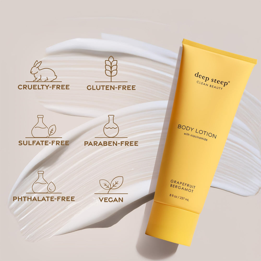 Deep Steep Fig Apricot lotion branding and clean beauty promise on the box.