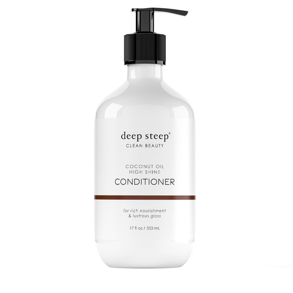 Deep Steep High Shine Coconut Oil Conditioner bottle front view showing silicone-free formula for soft, shiny hair