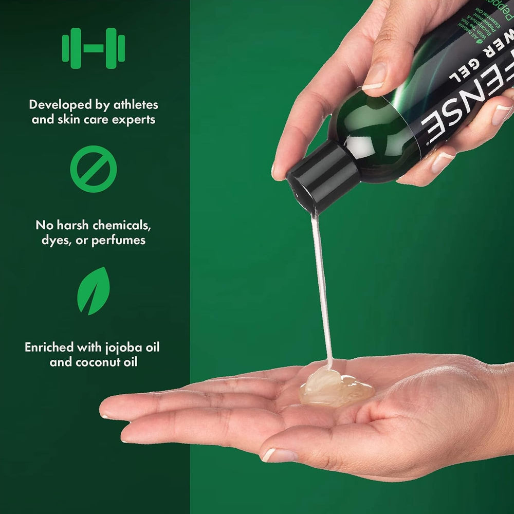 Defense Soap Peppermint Tea Tree Body Wash rich lather on skin during shower