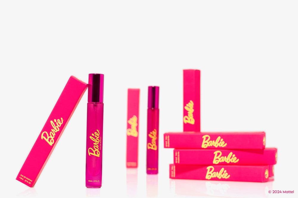 DefineMe Barbie perfume bottle highlights pomelo and strawberry freshness for mornings.