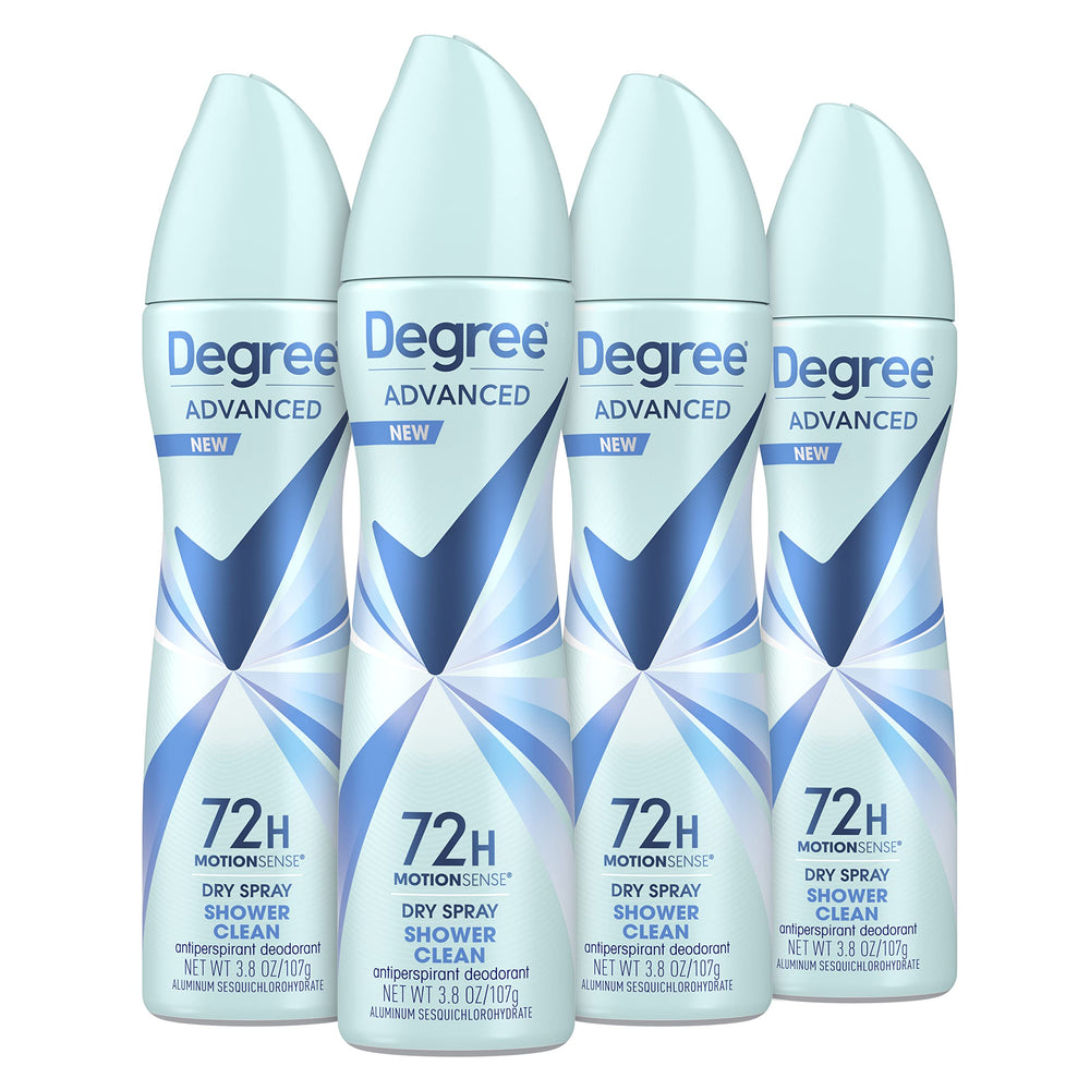 Degree Advanced Shower Clean dry spray can ready for daily use, delivering lasting freshness.