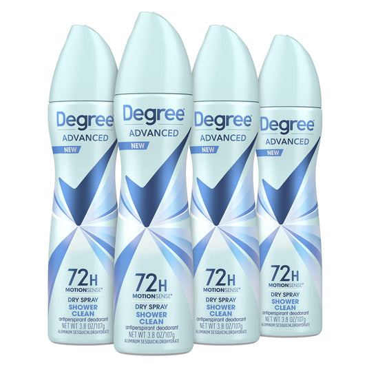 Degree Advanced Shower Clean dry spray can ready for daily use, delivering lasting freshness.