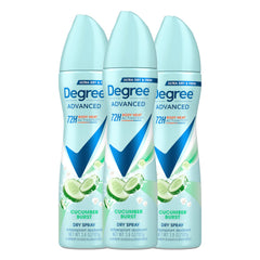 Degree Cucumber Burst dry spray bottle shown from the front for all-day freshness.