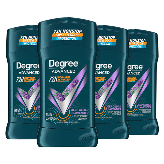 Degree Men Deep Cedar Lavender antiperspirant stick applied for instant dry protection