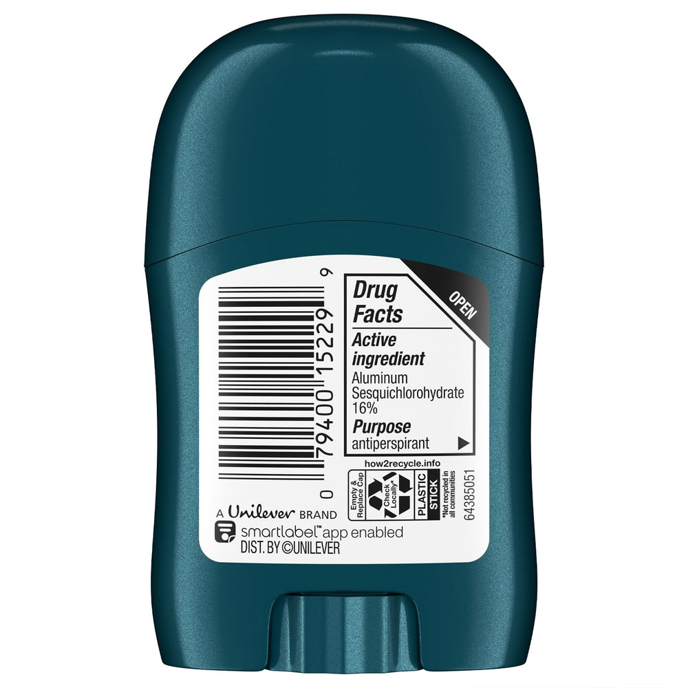 Degree mini deodorant 0.5 oz demonstrates compact packing for trips.