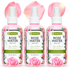 De La Cruz Pure Rose Water bottle top view shows product packaging