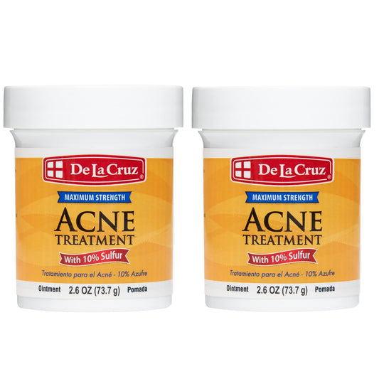 Delacruz ten percent sulfur ointment bottle for targeted spot treatment.