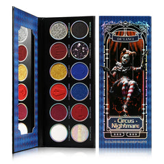 DE'LANCI Red Blue Multichrome Palette front view for bold, dramatic goth and clown makeup.