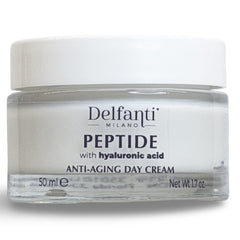 Delfanti-Milano peptide hyaluronic day cream jar shows premium texture for daily hydration