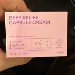 delphyr Deep Relief Capsule Cream capsules and jar ready for daily routine
