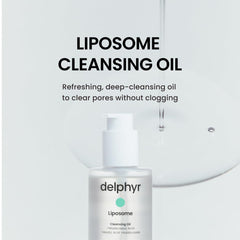 Delphyr Liposome Daily Cleansing Oil pump dispensing a lightweight cleansing formula.