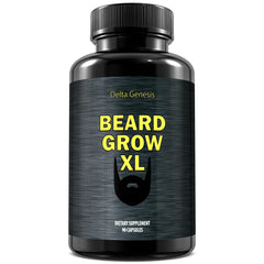 Delta Genesis Beard Grow XL bottle pour showing vegan formula for daily beard support