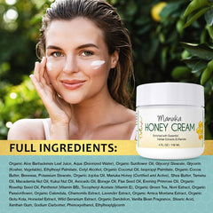 Deluvia Manuka Honey Cream with aloe vera soothing skin.