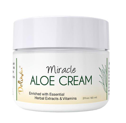 DELÚVIA Miracle Aloe Cream bottle front showing compact hydration for face and body.