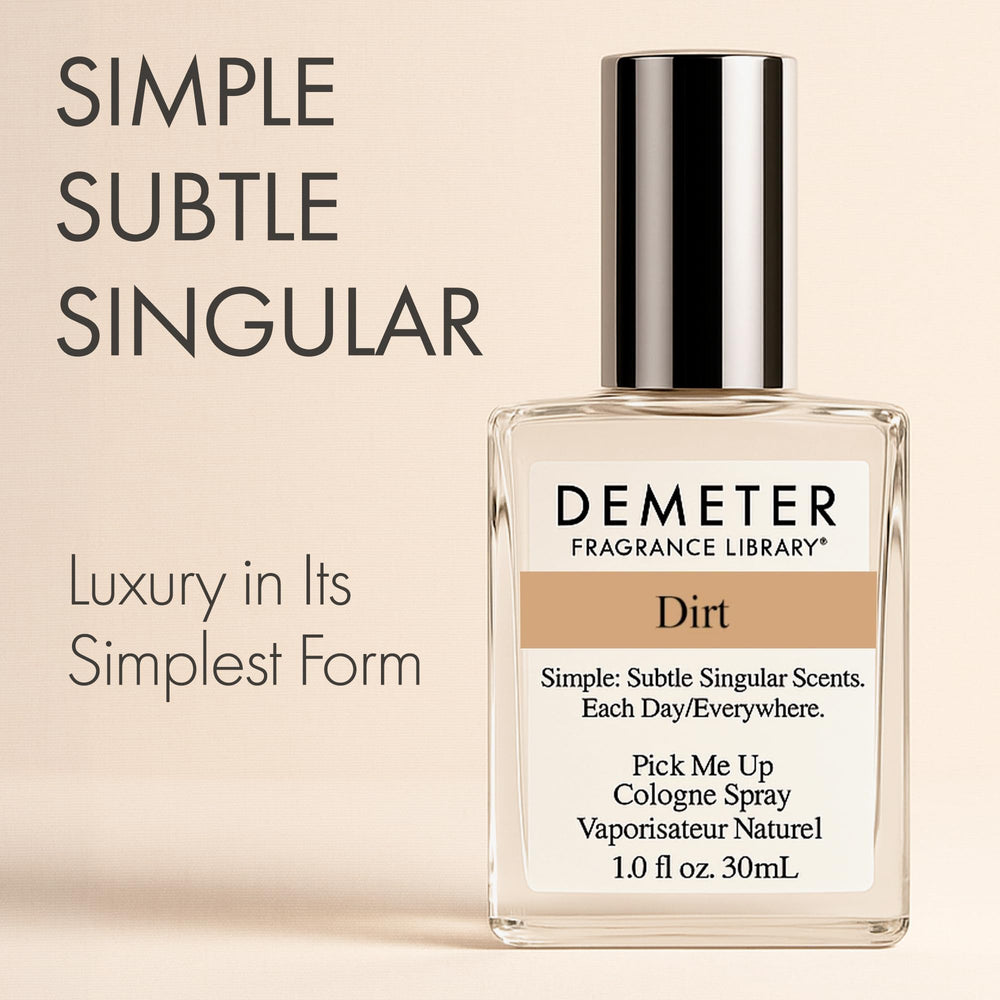 DEMETER Dirt perfume bottle close-up highlights earthy notes and texture