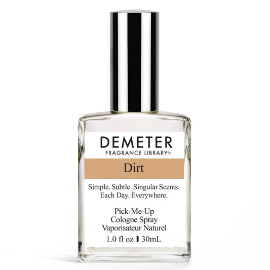 DEMETER Dirt perfume bottle front reveals a natural, field-inspired aroma