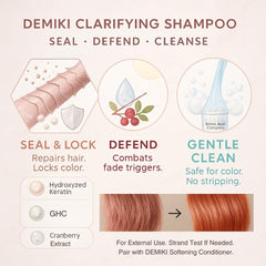DEMIKI dandruff shampoo highlights swertia japonica and cranberry extracts for scalp balance.