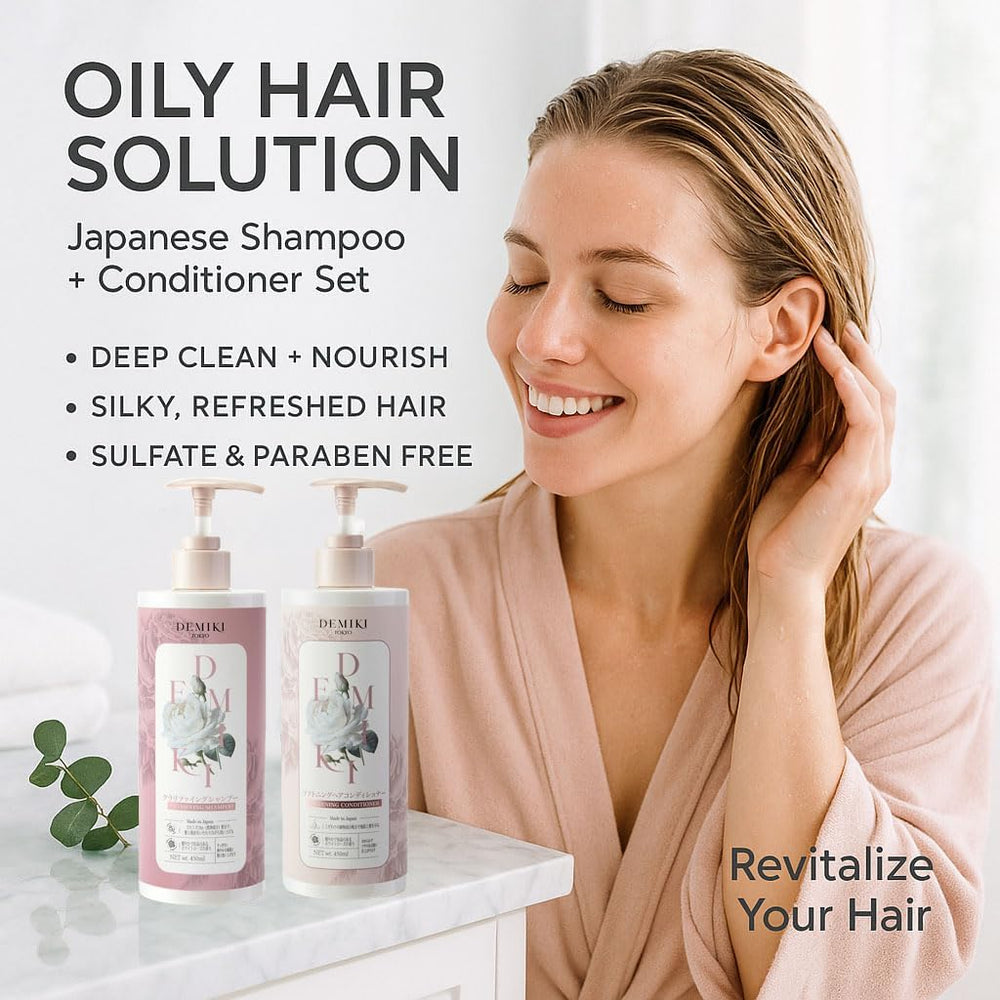 DEMIKI Japanese conditioner bottle with rose scent for color-treated hair care.