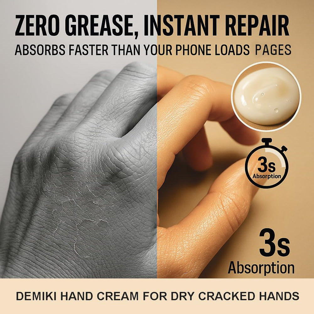 Ingredients landscape for DEMIKI hand cream featuring shea butter and coconut oil