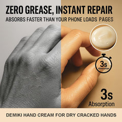 Ingredients landscape for DEMIKI hand cream featuring shea butter and coconut oil