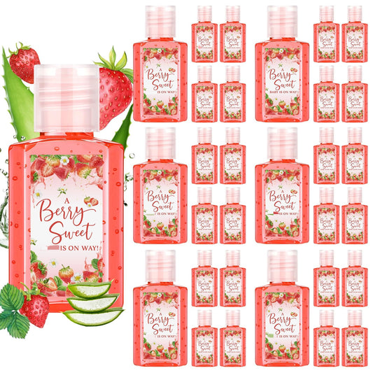 Demissle strawberry baby shower favors with a compact 30ml aloe gel bottle for guests