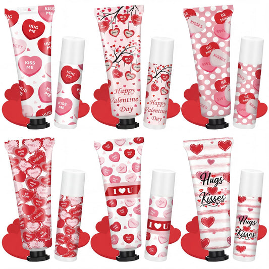 Demissle valentines hand cream and lip balm 6-set, portable hydration.