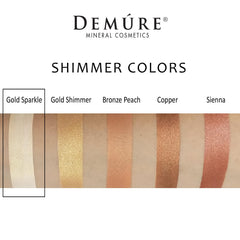 DEMÚRE Demure glitter eye shadow gold shimmer pan swatch for festive evening glow