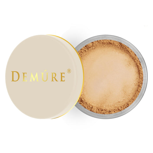 DEMÚRE Demure Mineral Blush Pink Fusion compact shows silky mineral powder for natural finish.