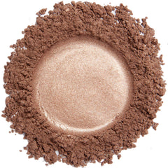 Demure Mineral Eye Shadow Pink Copper glimmer closeup shows wearable shimmer for day and night