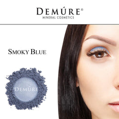 DEMÚRE mineral eye shadow smoky blue on lid provides buildable color for versatile looks
