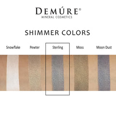 Demure Sterling swatches reveal buildable mineral color and luminous shimmer.