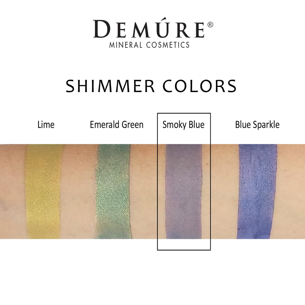 DEMÚRE smoky blue eye shadow jar closeup highlights loose mineral texture and vibrant pigment
