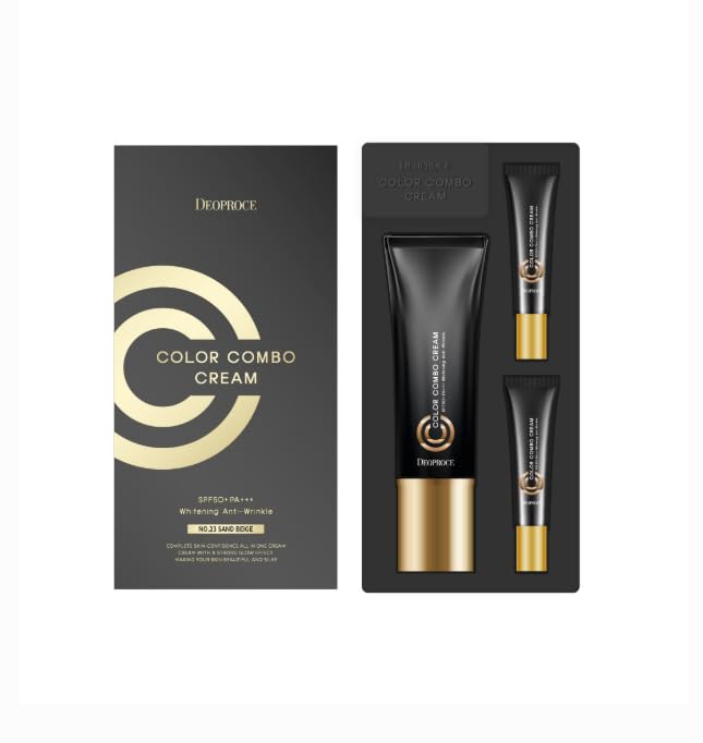 Deoproce Color Combo CC Cream bottle shows SPF50+ protection and light coverage.