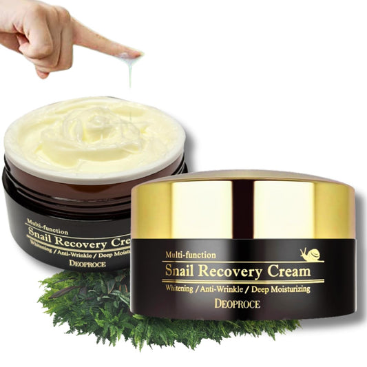 Deoproce snail recovery cream jar close-up showing rich texture for hydration