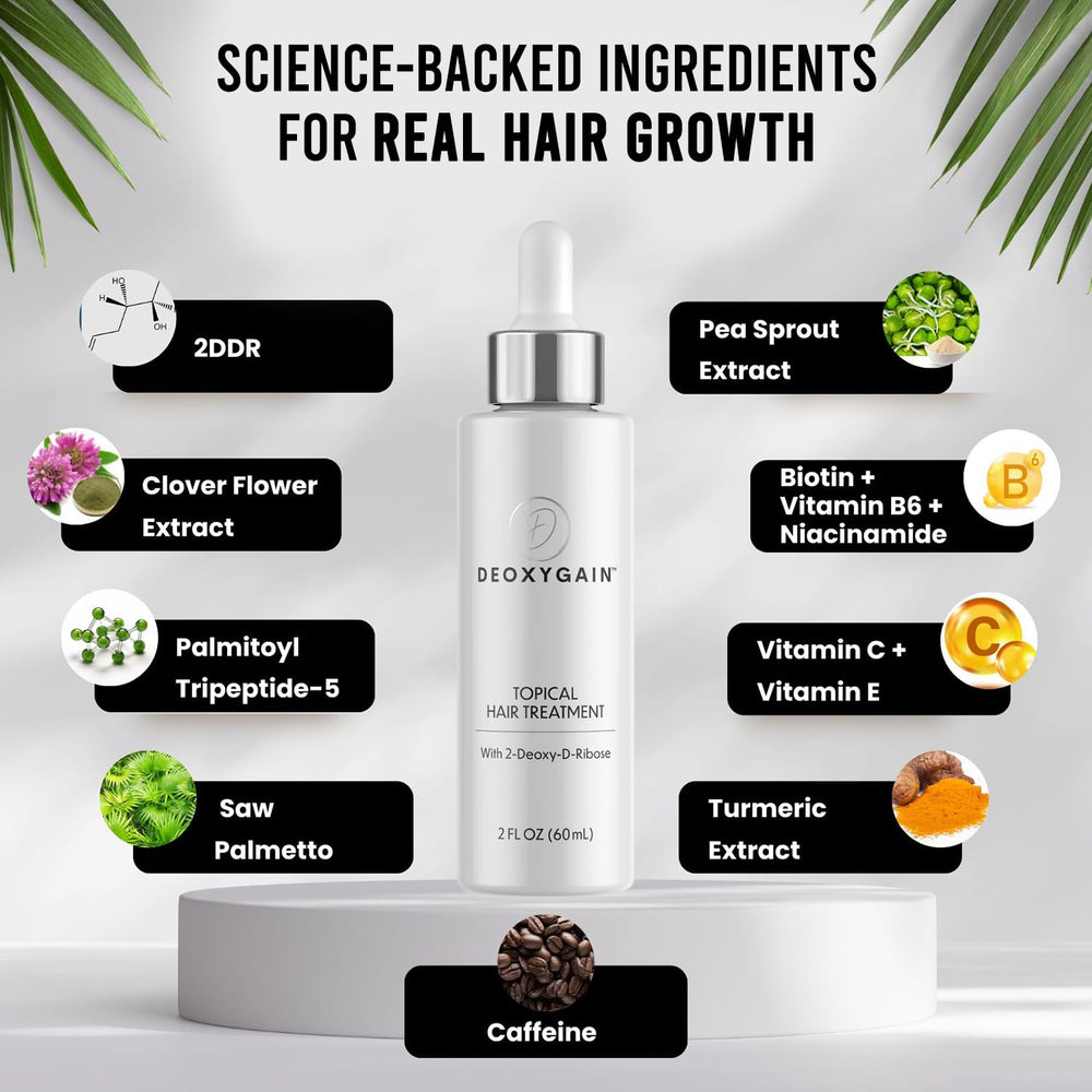Applying Deoxygain serum to scalp for even distribution.
