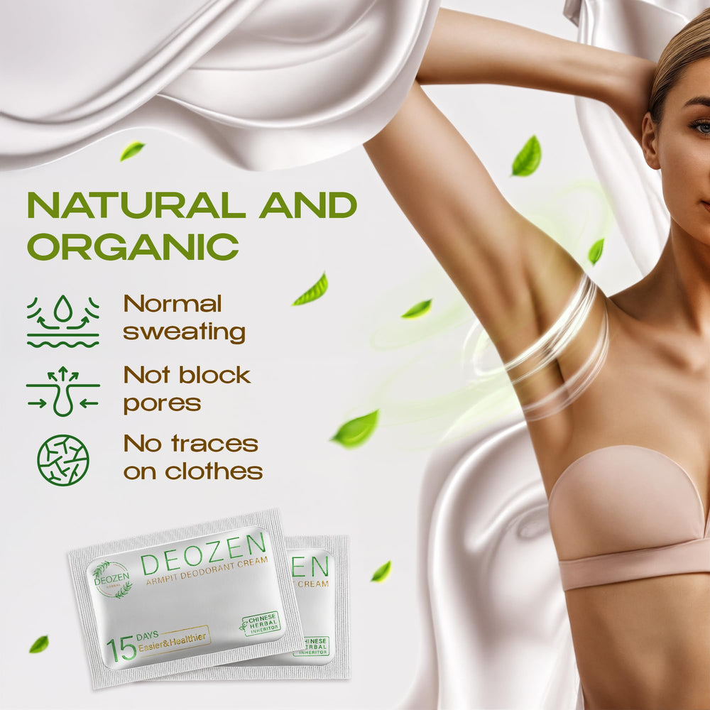 Deozen armpit deodorant cream with natural ingredients in focus.